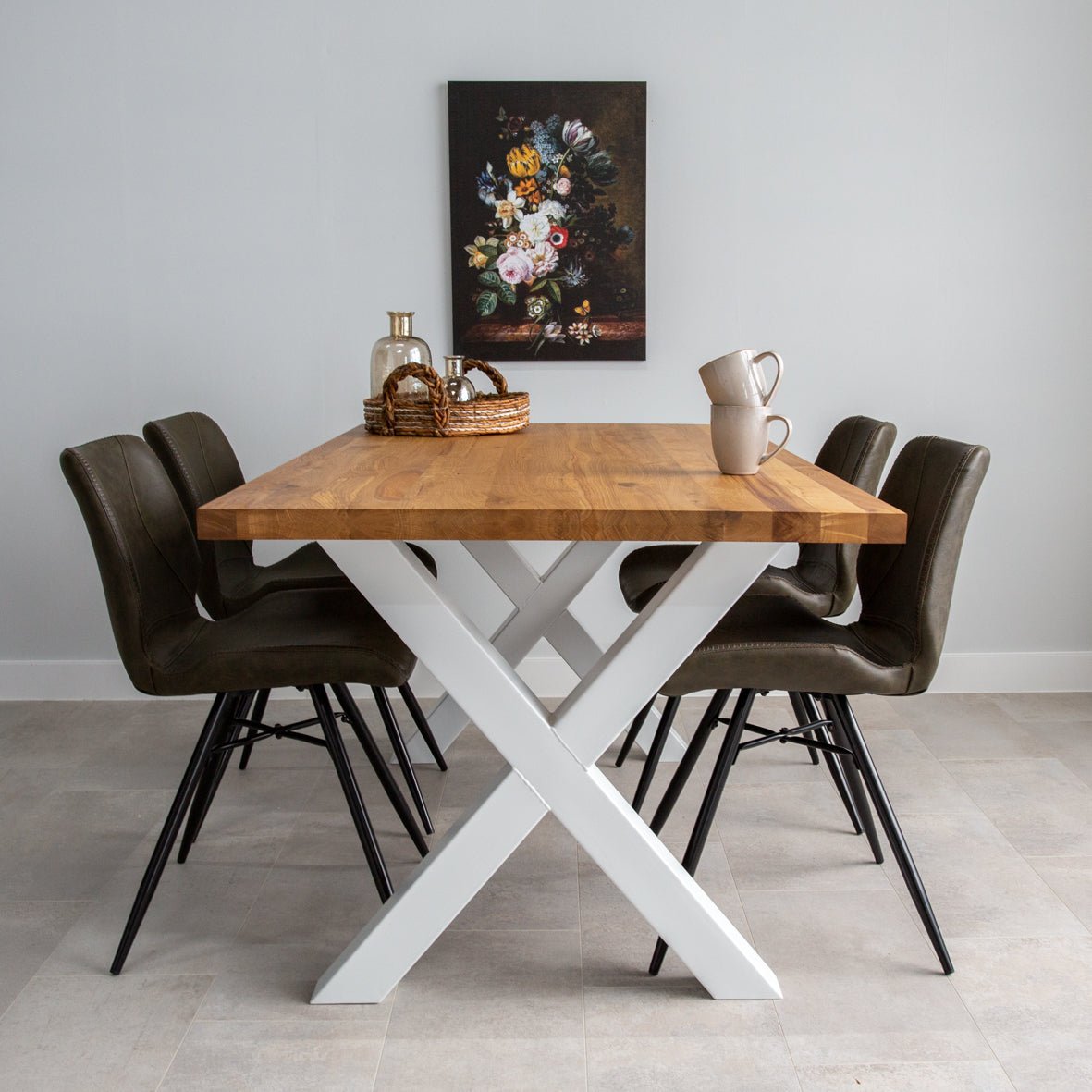 Eettafels - Eettafel Rover Eikenhout X - poot Wit - Dimehouse
