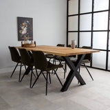 Eettafels - Eettafel Revi Eikenhout - Boomstamvorm - Zwarte X - poot - Dimehouse