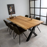 Eettafels - Eettafel Revi Eikenhout - Boomstamvorm - Zwarte X - poot - Dimehouse