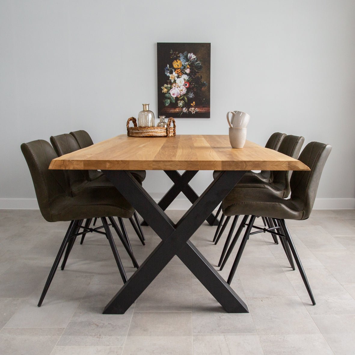 Eettafels - Eettafel Revi Eikenhout - Boomstamvorm - Zwarte X - poot - Dimehouse