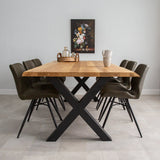 Eettafels - Eettafel Revi Eikenhout - Boomstamvorm - Zwarte X - poot - Dimehouse