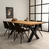 Eettafels - Industriële Eettafel Eikenhout X - poot Zwart Rover - Dimehouse