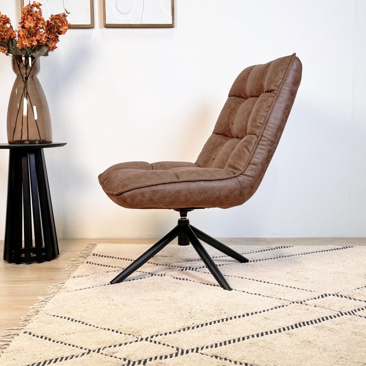 Fauteuils - Industriële draaifauteuil cognac eco - leer 360° draaibaar Yuki - Dimehouse