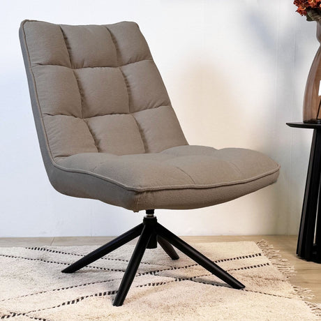 Poltrona scandinava girevole in tessuto bouclé tortora, girevole a 360° Yuki