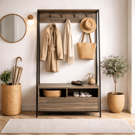 Garderobemeubel Kapstok Walnoot Melamine Devon - Met Vakken en Lade