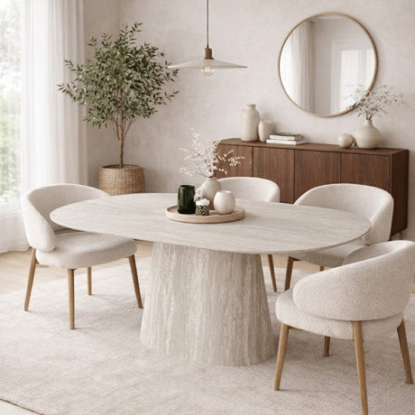 Eettafels-Sintered Stone Marmerlook Travertin Eettafel Lea 180x90 cm - Deens Ovaal-Dimehouse