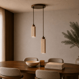 Hanglamp 2-lichts – Walnoot & Travertin blokken - blokvorm - Sudoki