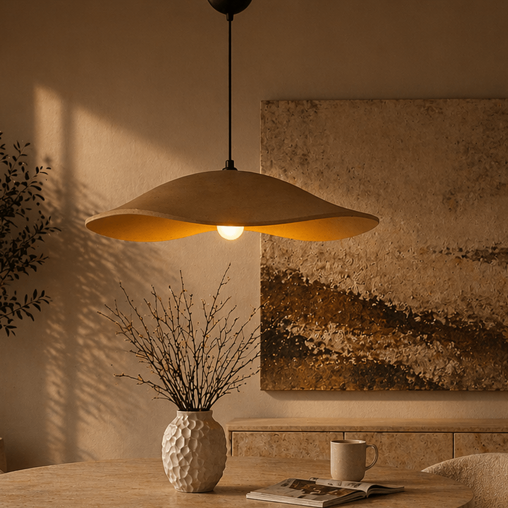Hanglampen - Hanglamp beige carbon betonnen kap - 58 cm - Flowing - Dimehouse