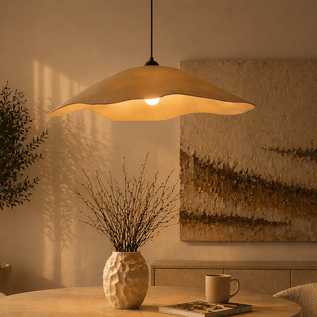 Hanglampen - Hanglamp beige carbon betonnen kap - 59 cm - Flowing - Dimehouse
