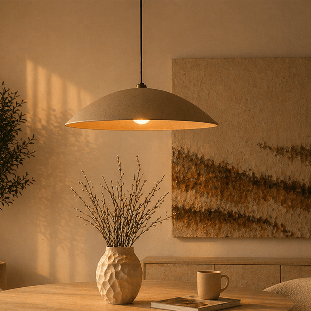 Hanglampen - Hanglamp beige carbon betonnen kap - strak - 59 cm - Flowing - Dimehouse