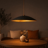 Hanglampen - Hanglamp zwart met goud carbon betonnen kap - 40 cm - Flowing - Dimehouse