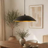 Hanglampen - Hanglamp zwart met goud carbon betonnen kap - 48 cm - Flowing - Dimehouse
