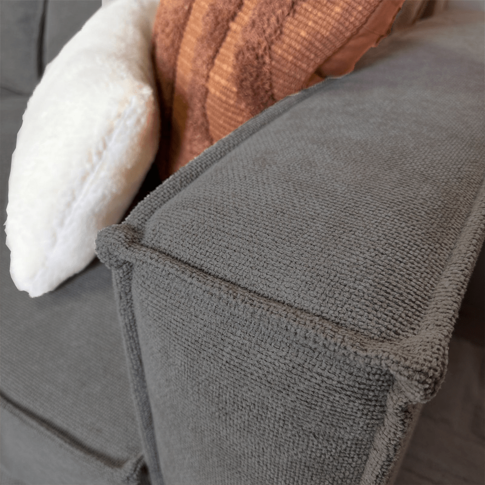 Banken - Hoekbank met chaise longue antraciet chenille Yara - links - Dimehouse