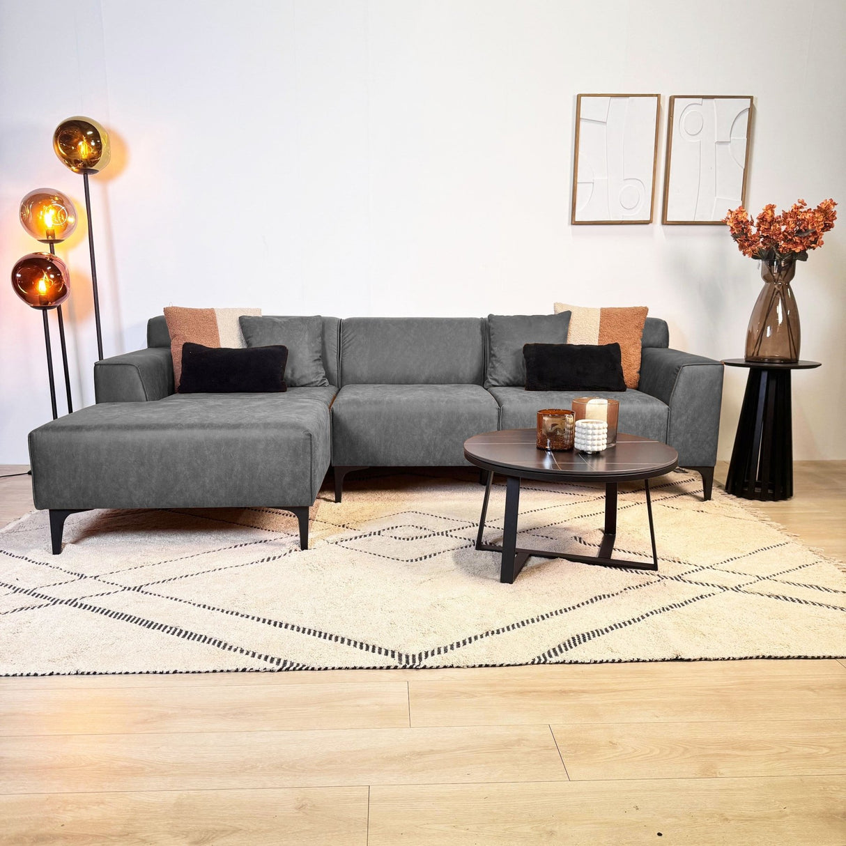 Banken - Hoekbank met compacte lounge antraciet microvezel Davidson - links - Dimehouse