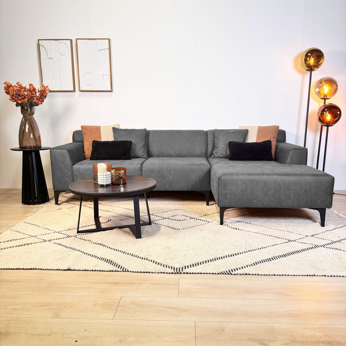 Banken - Hoekbank met compacte lounge antraciet microvezel Davidson - rechts - Dimehouse