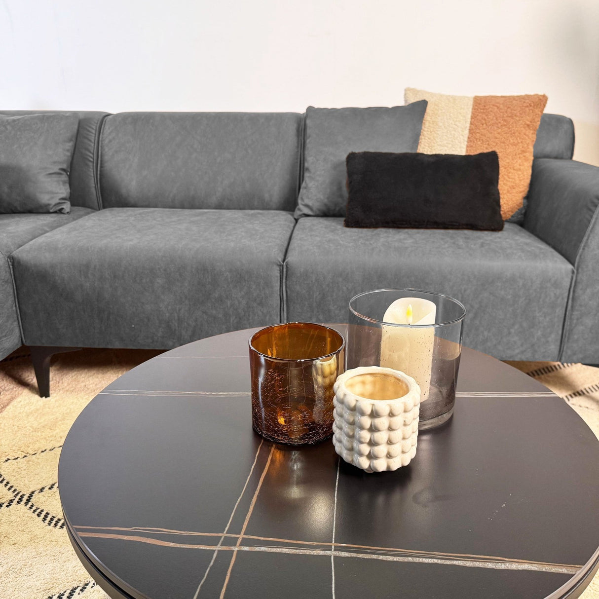 Banken - Hoekbank met compacte lounge antraciet microvezel Davidson - links - Dimehouse