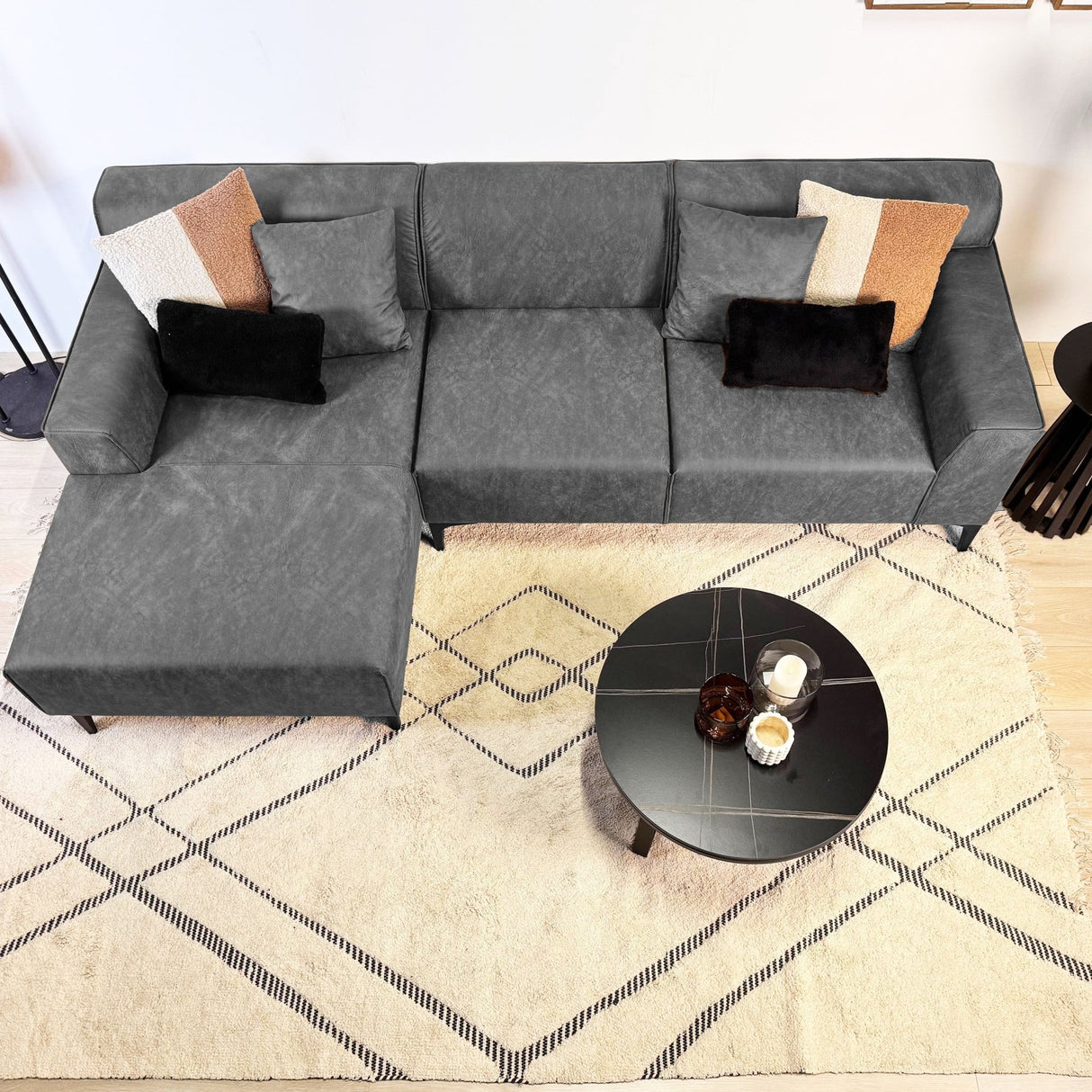 Banken - Hoekbank met compacte lounge antraciet microvezel Davidson - links - Dimehouse
