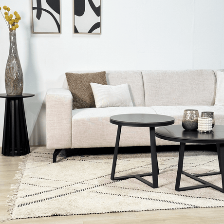 Divano angolare con chaise longue in tessuto ciniglia beige Manon - destra