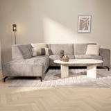 Divano angolare con chaise longue in tessuto ciniglia tortora Manon - sinistra