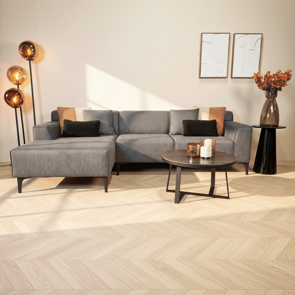 Divano angolare con divano lounge compatto in microfibra antracite Davidson - sinistra