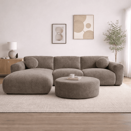 Divano angolare in tessuto ciniglia color talpa - 292x169 cm - Shane - sinistra