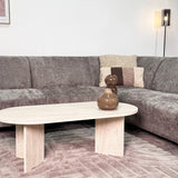 Divano angolare con chaise longue in tessuto ciniglia tortora Manon - destra