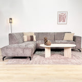 Divano angolare con chaise longue in tessuto ciniglia tortora Manon - sinistra