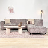 Divano angolare con chaise longue in tessuto ciniglia tortora Manon - destra