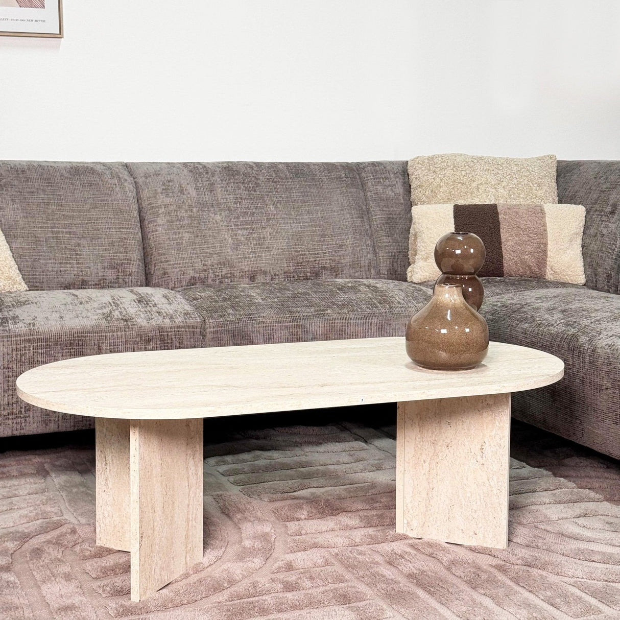 Divano angolare con chaise longue in tessuto ciniglia tortora Manon - destra