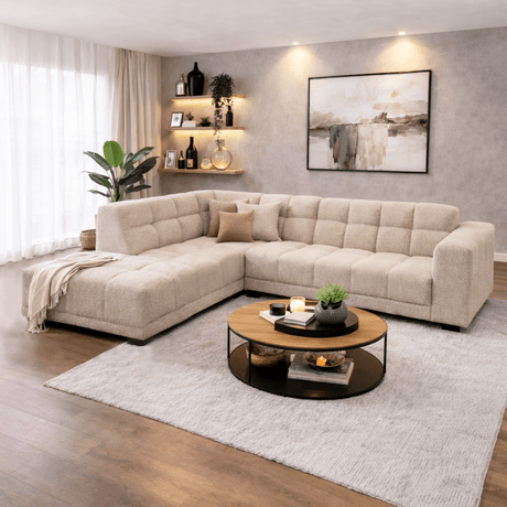 Divano angolare con tessuto lounge beige bouclé Nova - sinistra
