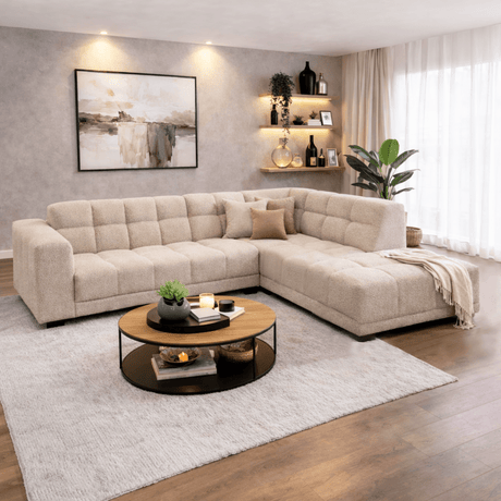 Divano angolare con tessuto lounge beige bouclé Nova - destra