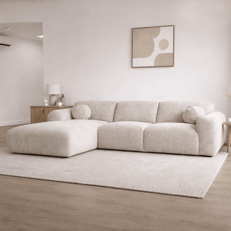 Divano angolare in tessuto ciniglia beige - 292x169 cm - Shane - sinistra