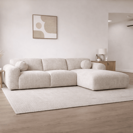 Divano angolare in tessuto ciniglia beige - 292x169 cm - Shane - destra