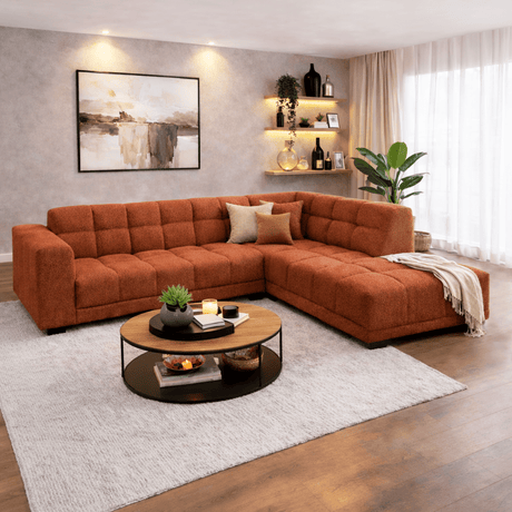 Divano angolare con tessuto lounge in bouclé rame Nova - destra