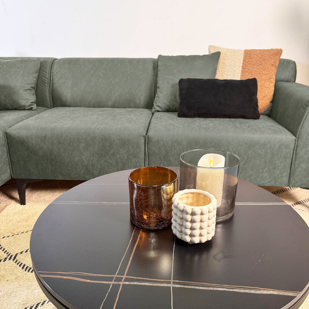 Divano angolare con divano lounge compatto in microfibra verde Davidson - sinistra