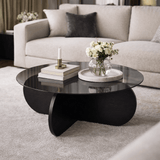 Salontafels - Ronde salontafel Aris zwart melamine en rookglas 75 cm - Dimehouse