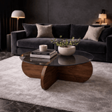 Tavolino rotondo Aris nobilitato noce e vetro trasparente 75 cm