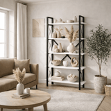 Boekenkasten - Industriële boekenkast wit melamine Ely - Zwart Frame - 180x90 cm - Dimehouse
