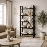 Boekenkasten - Industriële boekenkast zwart melamine Ely - Zwart Frame - 180x90 cm - Dimehouse