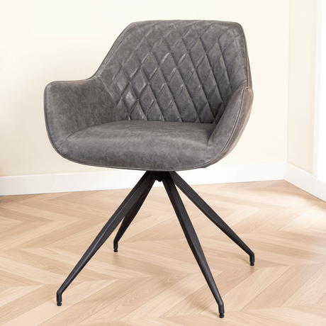 Sedia da sala da pranzo industriale Antracite Gian - Ecopelle - Motivo a quadri - Con braccioli