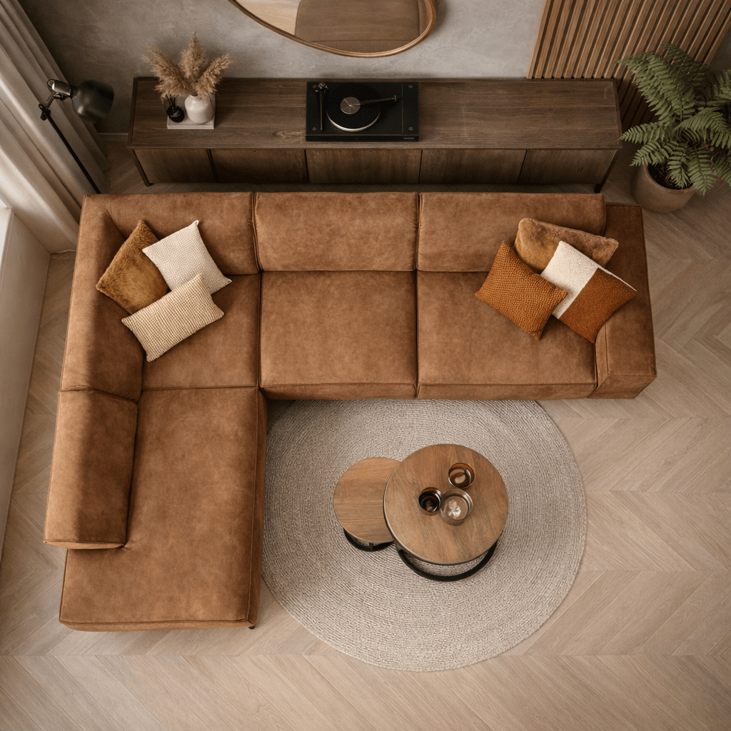 Divano angolare industriale in ecopelle cognac Brisbane - sinistra