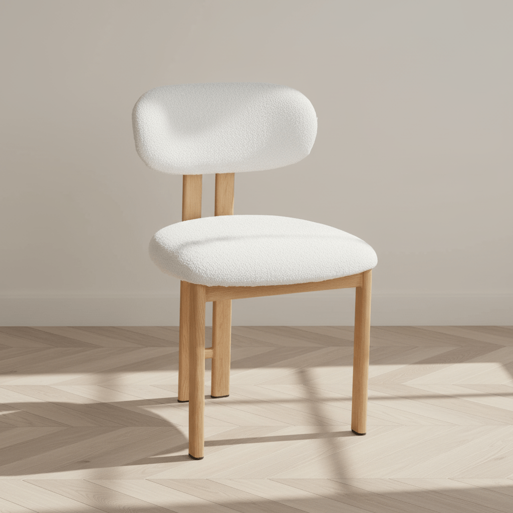 Sedia da sala da pranzo Japandi Miyo Bouclé Beige - Struttura in rovere