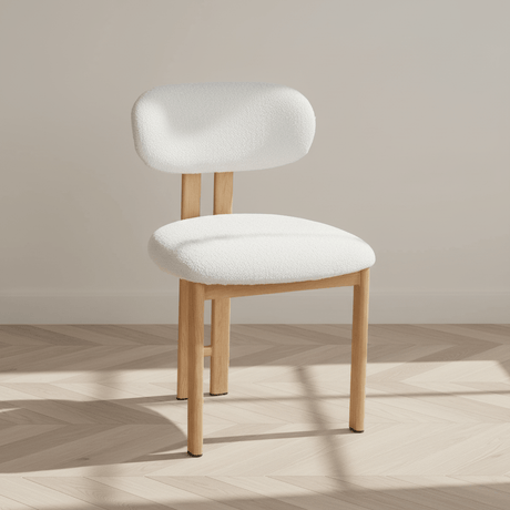 Sedia da sala da pranzo Japandi Miyo Bouclé Beige - Struttura in rovere