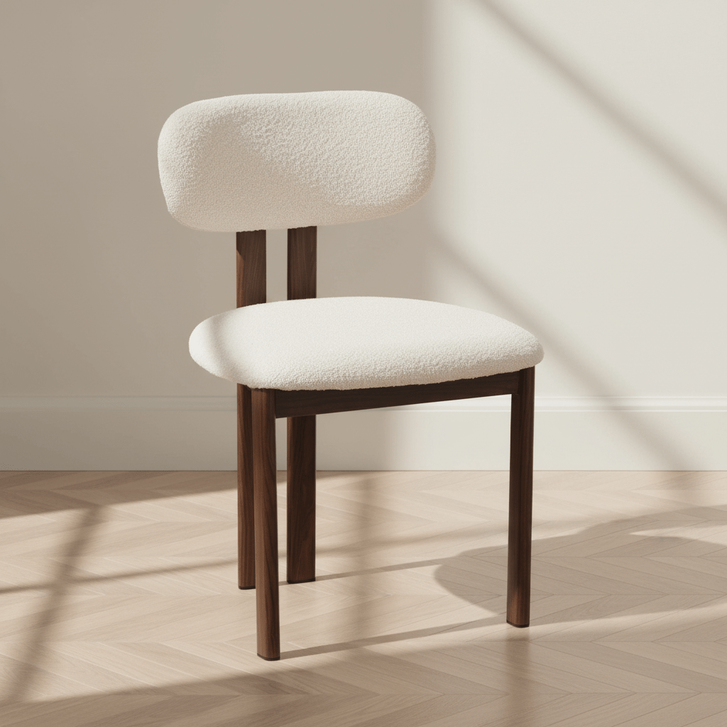 Sedia da pranzo Japandi Miyo Bouclé Beige - Struttura in effetto noce