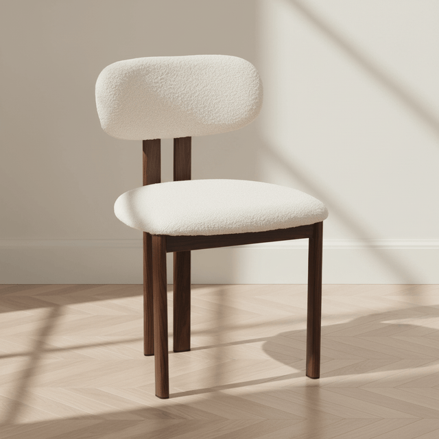 Sedia da pranzo Japandi Miyo Bouclé Beige - Struttura in effetto noce