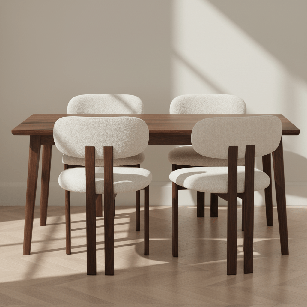 Sedia da pranzo Japandi Miyo Bouclé Beige - Struttura in effetto noce