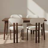 Sedia da pranzo Japandi Miyo Bouclé Beige - Struttura in effetto noce