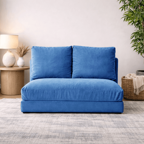 Divano letto Japandi in tessuto blu 2 posti - schienale basso e regolabile - Taida