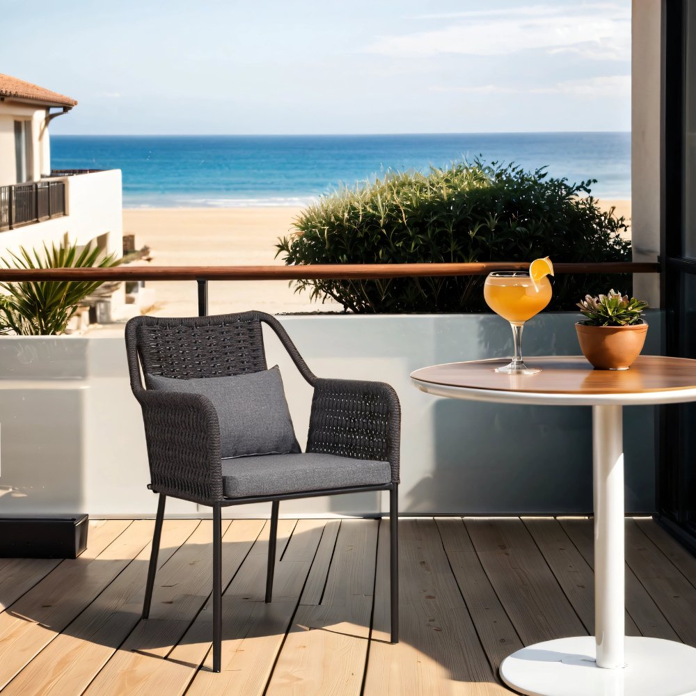 Tuinstoelen - Dining Tuinstoel met Armleuning en Kussens Kaya Touw - Dimehouse