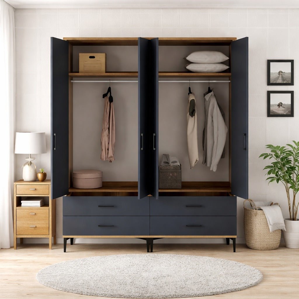 Kledingkasten - Kledingkast Walnoot en Antraciet Melamine - hang en leg - 160x 200 x 47 cm - Kumsal - Dimehouse